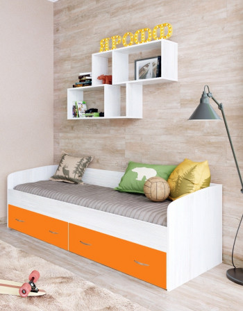 Кровать с выкатными ящиками Винтерберг/Оранжевый в Легостаево - legostaevo.mebel54.com | фото