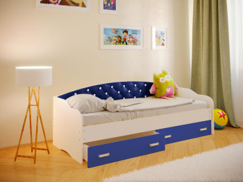 Кровать Софа-7 с мягкой спинкой со стразами (800х1900) Белый/Синий в Легостаево - legostaevo.mebel54.com | фото