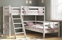 Кровать Соня вариант 8 угловая с наклонной лестницей Белый полупрозрачный в Легостаево - legostaevo.mebel54.com | фото