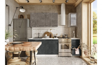 Кухонный гарнитур Нувель 1800мм белый/бетон коричневый/бетон черный в Легостаево - legostaevo.mebel54.com | фото