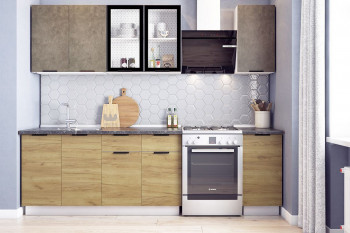 Кухонный гарнитур Стоун 2.0 (белый/камень темно-серый/акация светлая) в Легостаево - legostaevo.mebel54.com | фото