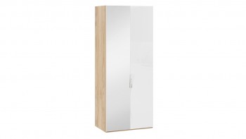 Шкаф для одежды с 1 глухой и 1 зеркальной дверями левый «Эмбер» Яблоня Беллуно/Белый глянец в Легостаево - legostaevo.mebel54.com | фото