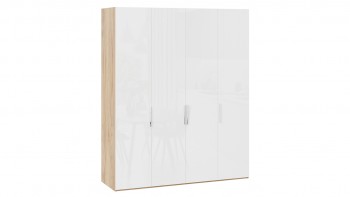 Шкаф для одежды с 4 глухими дверями «Эмбер» Яблоня Беллуно/Белый глянец в Легостаево - legostaevo.mebel54.com | фото