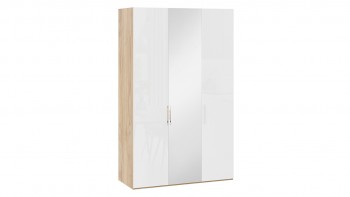Шкаф комбинированный с 2 глухими и 1 зеркальной дверями правый «Эмбер» Яблоня Беллуно/Белый глянец в Легостаево - legostaevo.mebel54.com | фото
